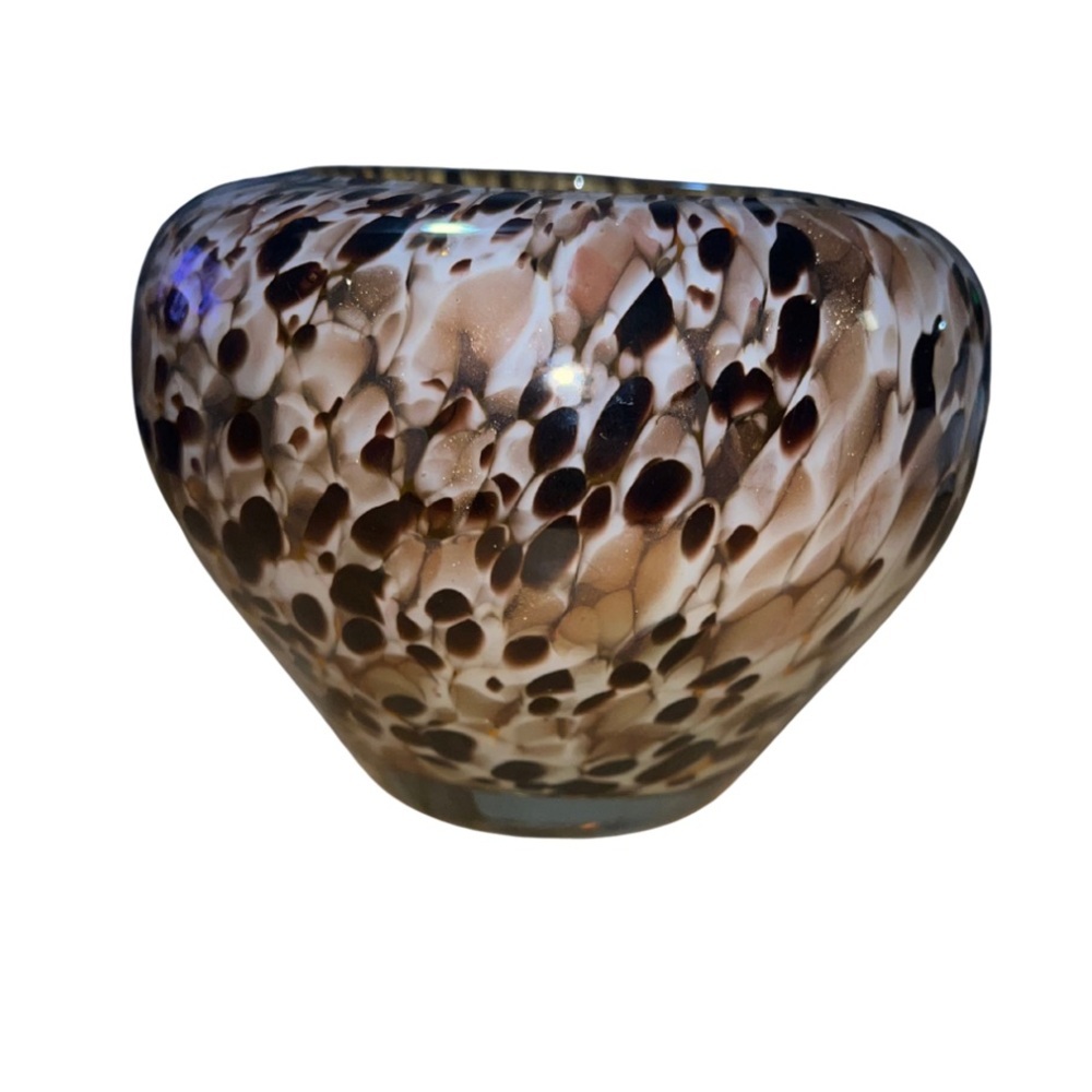 Vintage Murano Style Hand Blown Leopard Tortoiseshell Art Glass Vase Bowl - Picture 3 of 6